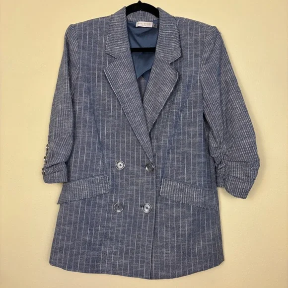 RAMY BROOK Womens Lilianna Double Breasted Striped‎ Blazer Size 0 Pinstripe Blue